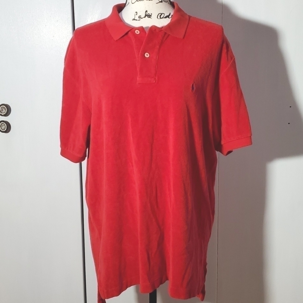 Polo Ralph Lauren |Red Terry Cotton Preppy Short-Sleeved Polo Pony logo Sz.Large